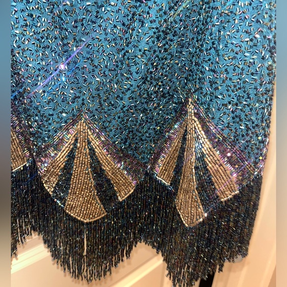 Sherri Hill Green Fringe Sequin Cocktail Dress - Picture 5 of 6